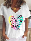 Wish love letter printed casual loose V-neck short sleeve T-shirt women