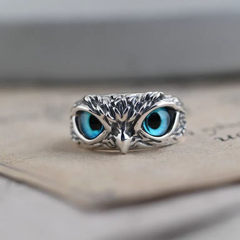 (🌲CHRISTMAS SALE NOW-50% OFF)-925 Sterling Silver Demon Eye Owl Ring Adjustable