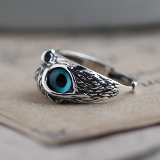 (🌲CHRISTMAS SALE NOW-50% OFF)-925 Sterling Silver Demon Eye Owl Ring Adjustable