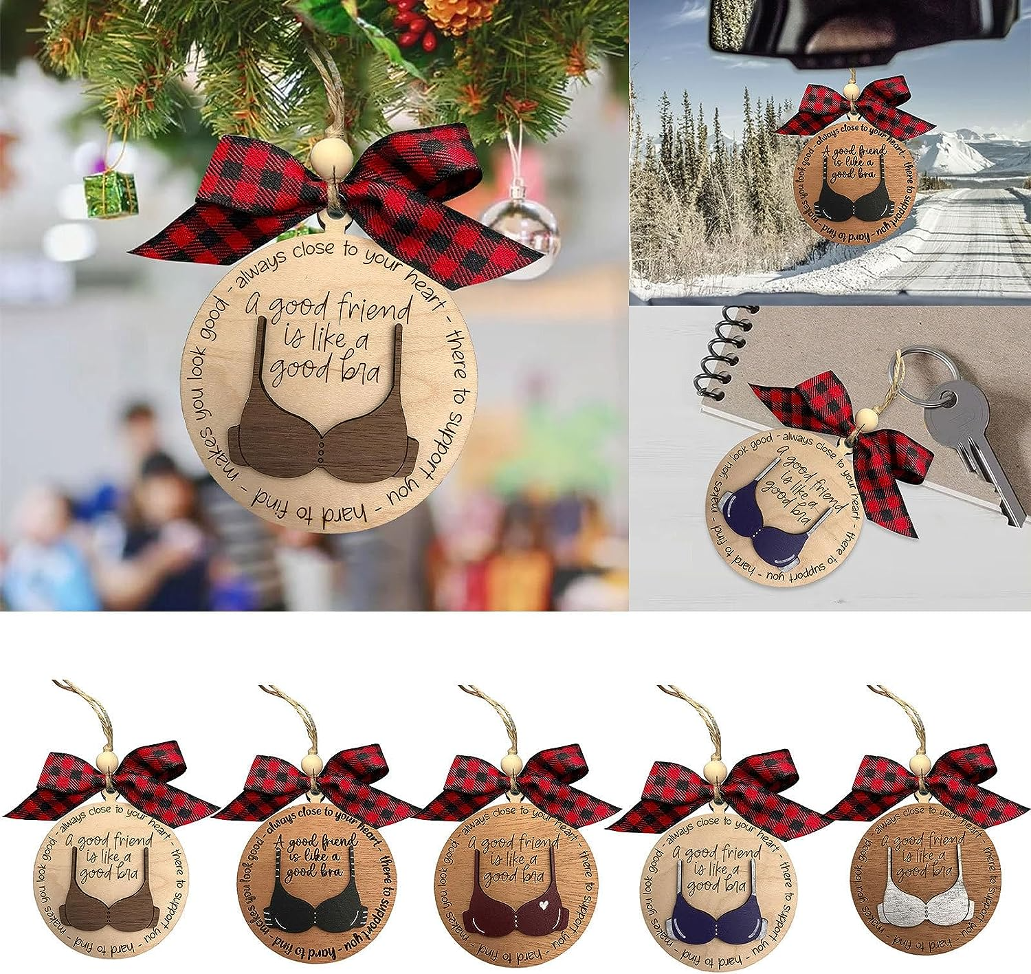 Friend Like A Bra Wooden Ornament