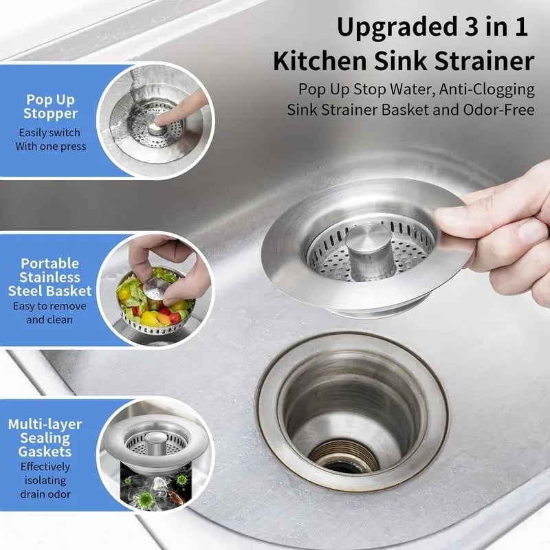 🔥Last Day 50% OFF 🔥3 in 1 Kitchen Sink Drain Strainer Kitchen Gadgets