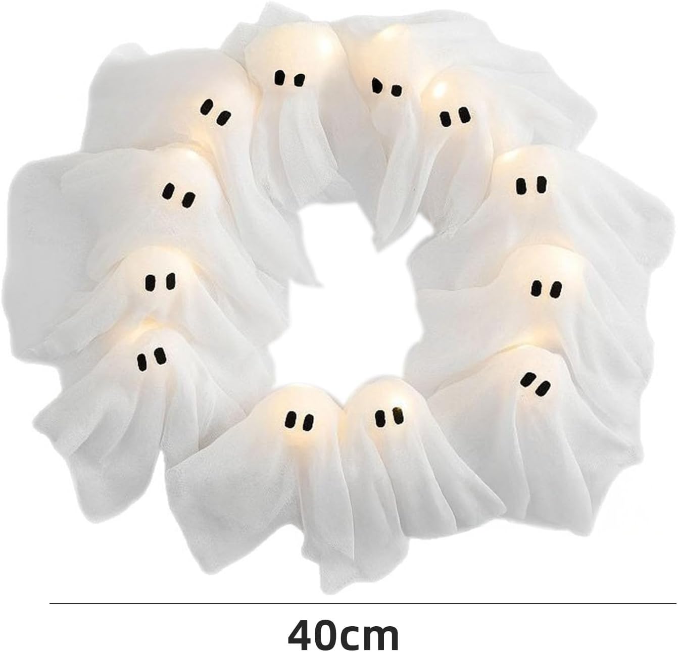🎃 Handcrafted Adorable Ghost Halloween Wreath for Front Door – 🍁16-Inch Handmade Fall Decor 🎀