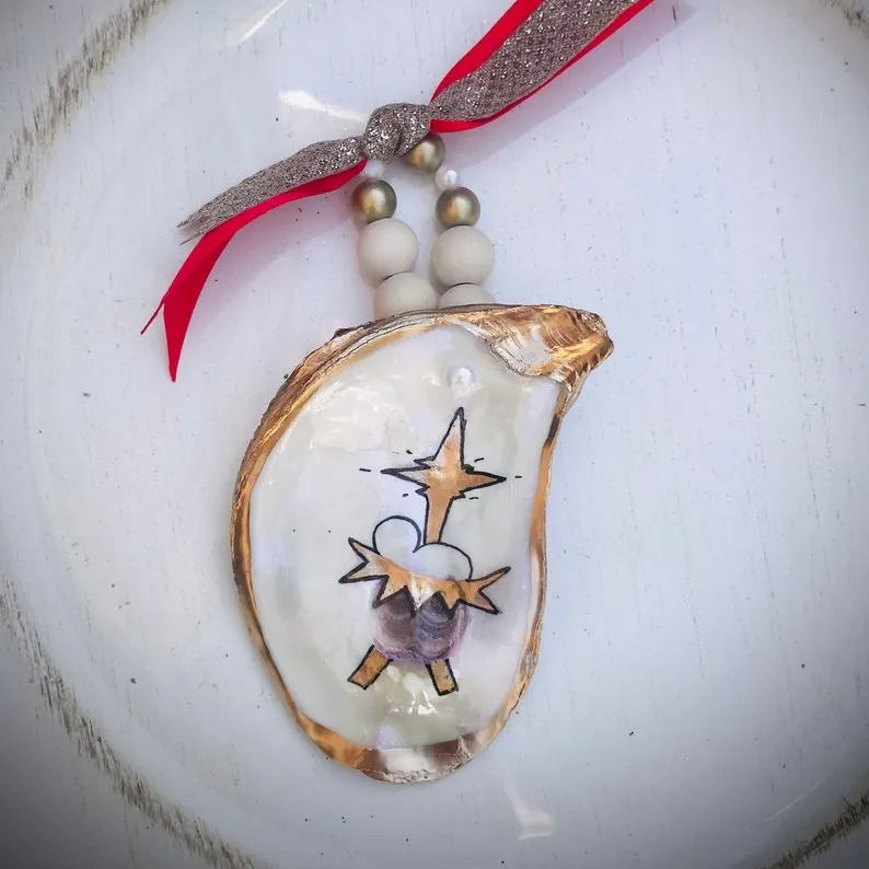 🎅2024 Christmas Gift--💙Handmade Oyster Shell Nativity Ornament