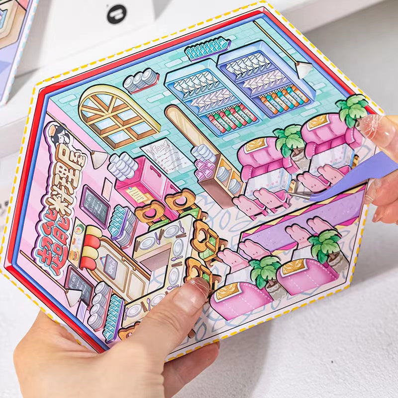 Business Simulation Game Sticker Scene Play Set, Clothing Store|Restaurant|Bakery Shop