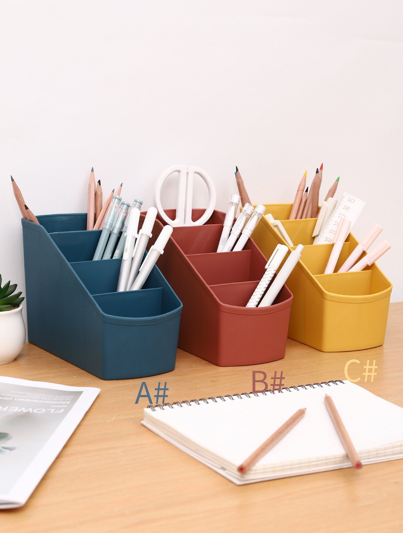 Solid Color Multi-grid Pen Holder 1pc