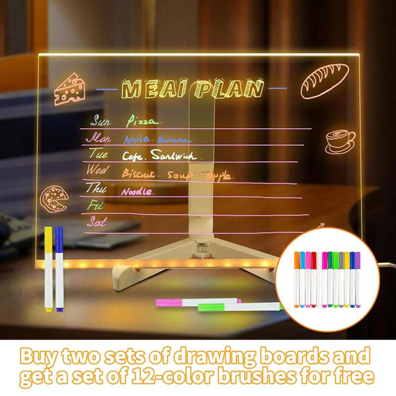 Creative Rewritable Acrylic LED Message Board - (come with 7 Pens)