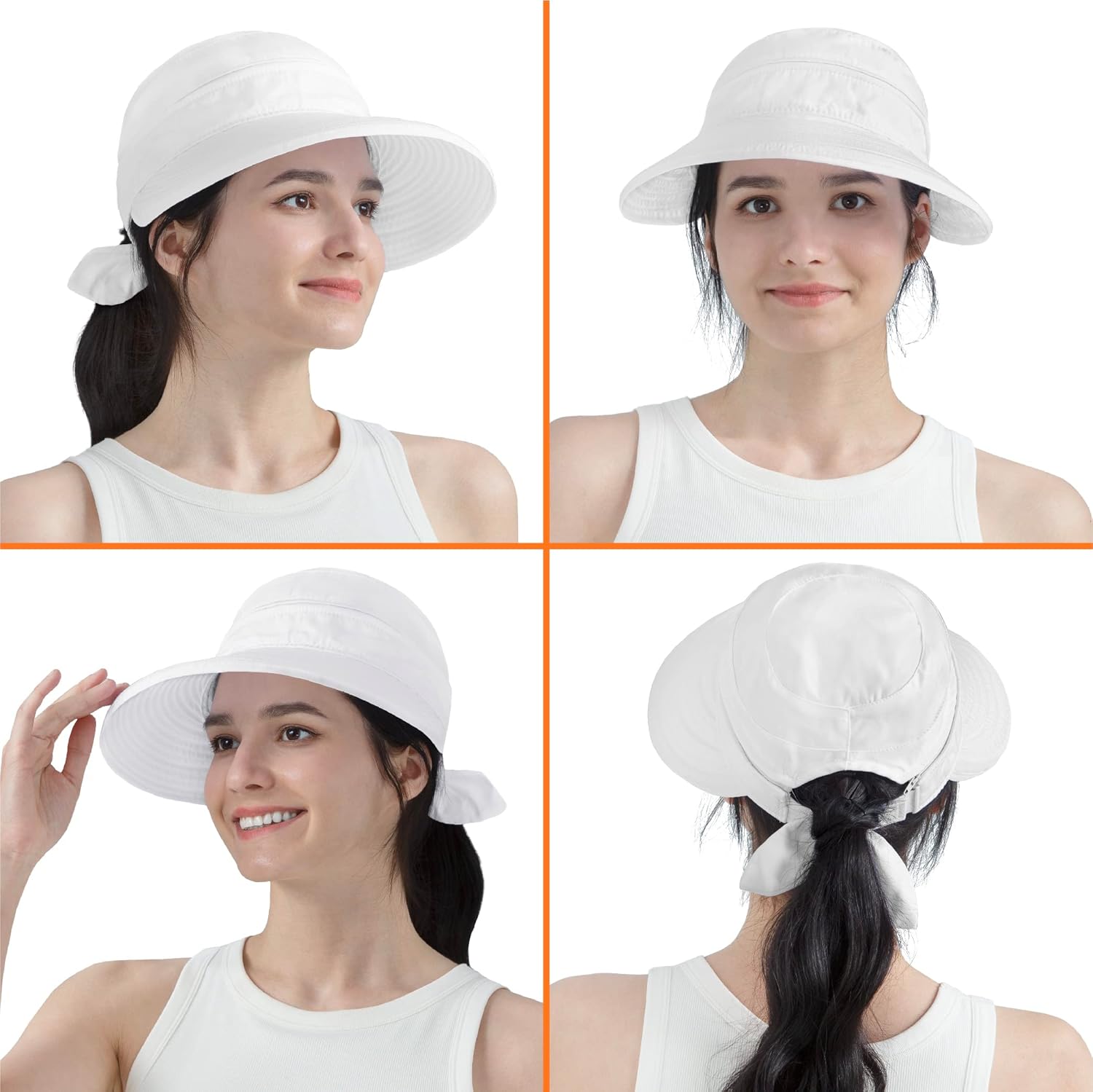 SUN CUBE Women Sun Hat for Outdoor UV Protection, Wide Brim Sun Hat Ponytail, Convertible Zip-Off Beach Hat Visor