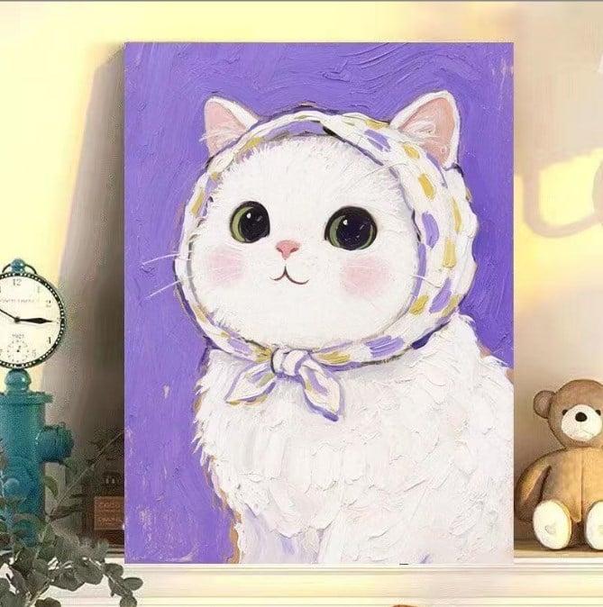 DIY Oil Painting Scarf Kitten Series（Solid wood frame）