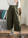 Odessa Vintage Loose Belted Ruffle Cotton Wide Leg Pants with Turnover Hems