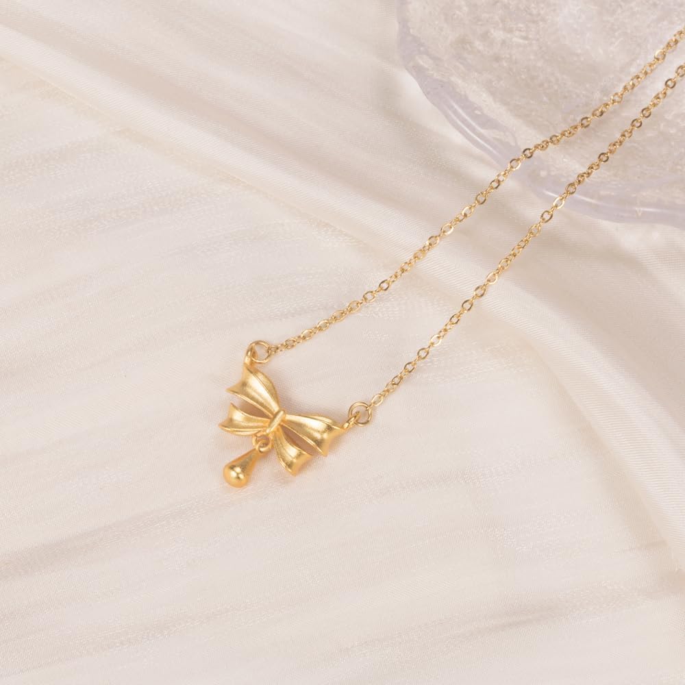 SUNNYOUTH Bow Necklace for Women Girls Bowknot Choker Necklace 14K Gold Plated Ribbon Choker Necklaces Fashion Jewelry Gifts