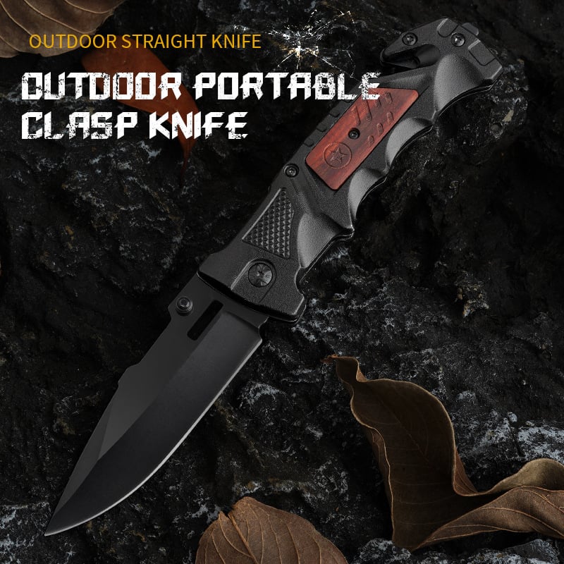 Outdoor folding knife with black wooden handle