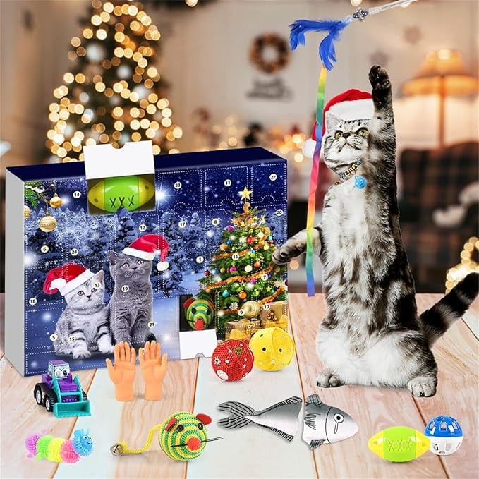 🔥Last Day Promotion 48% OFF-🎁-2024 Christmas Countdown Cat Toy Advent Calendar🐱