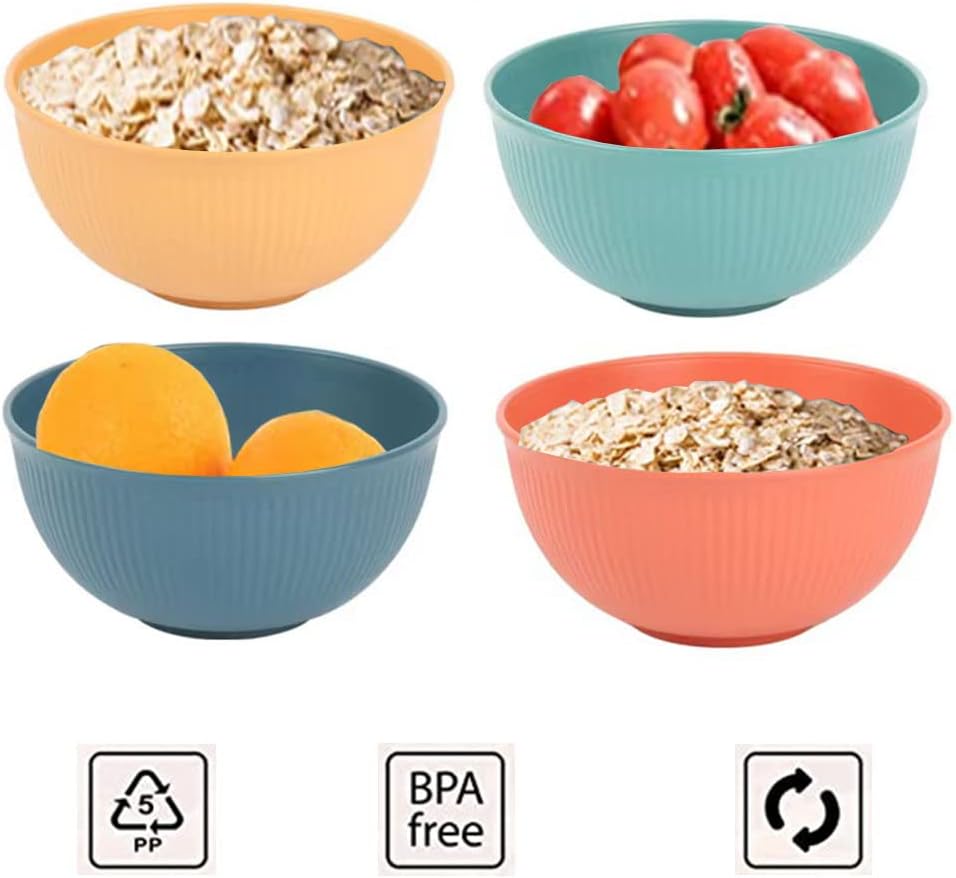 Cereal Bowls Unbreakable 24 OZ, Plastic Bowls Reusable Light Weight Bowl, Microwave and Dishwasher Safe BPA Free Cereal Bowls heat Straw Bowl for Serving Soup and Salad