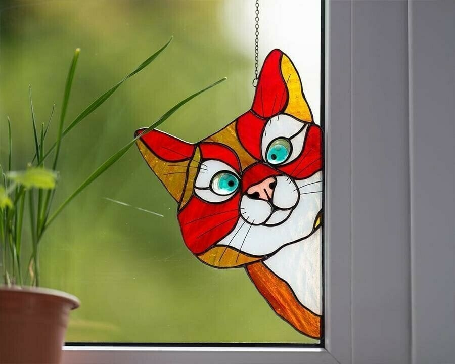 🔥Last day 65% OFF-😻Handmade Stain Cat Suncatcher For Window(BUY MORE SAVE MORE)