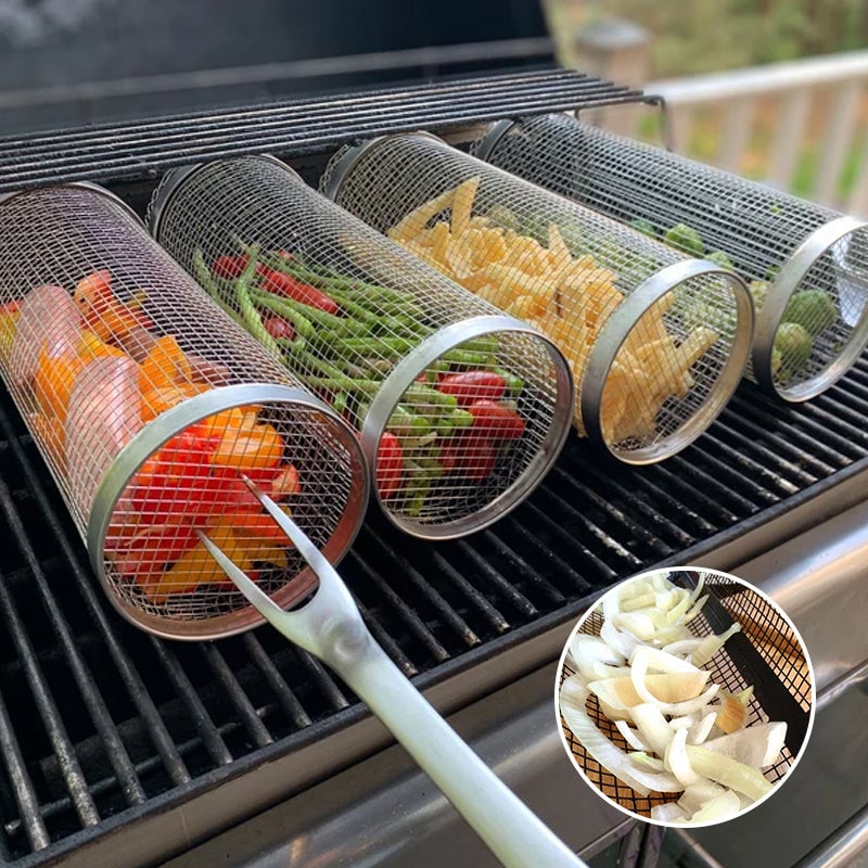 🥦Good helper for BBQ-🍳Rolling Grilling Basket