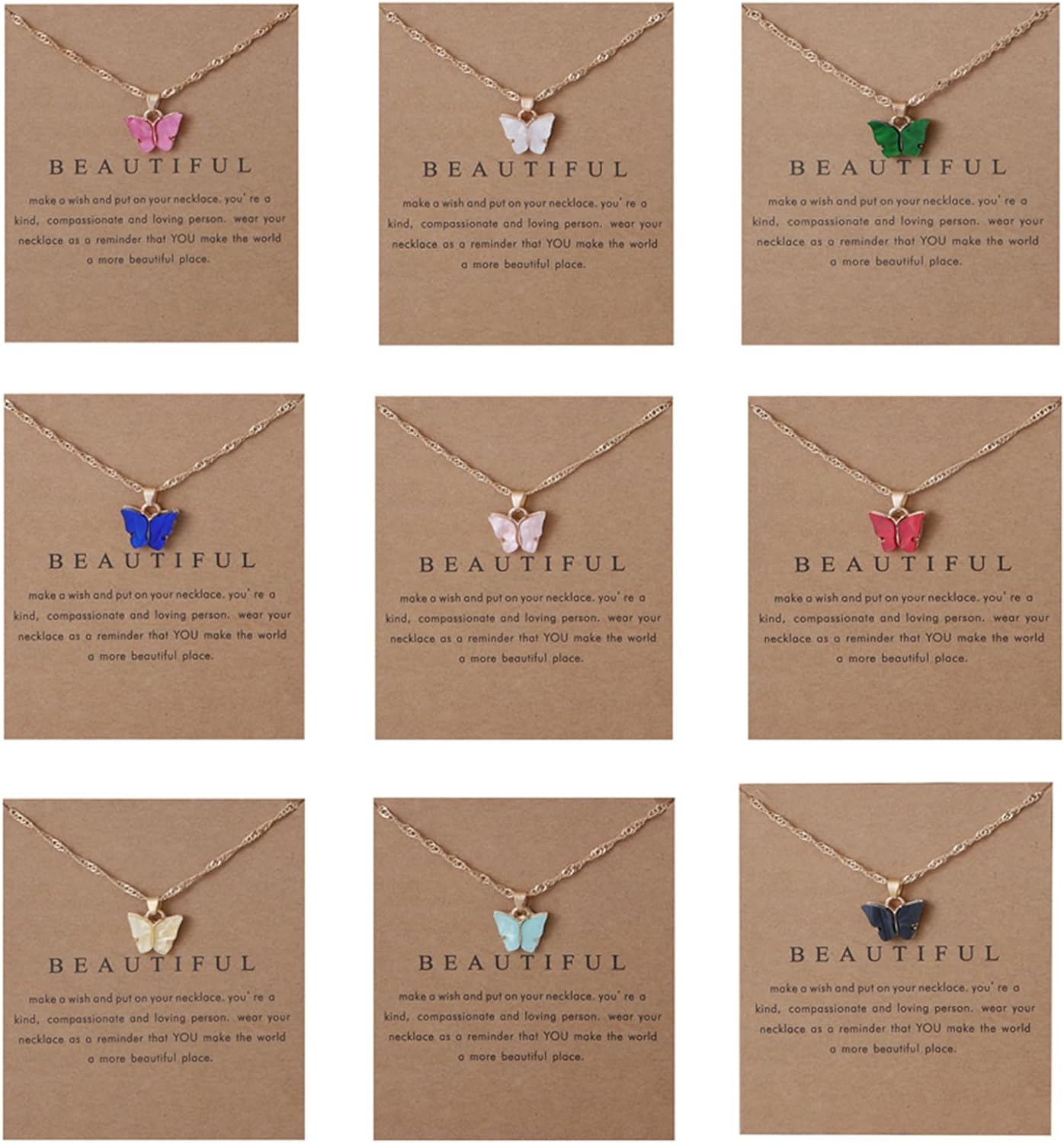 Colorful Acrylic Butterfly Pendant Necklace Bohemian Adjustable Retro Card Clavicle Chain Insect Animal Necklace for Women Girl Teen Friend Friendship Party Jewelry Gift