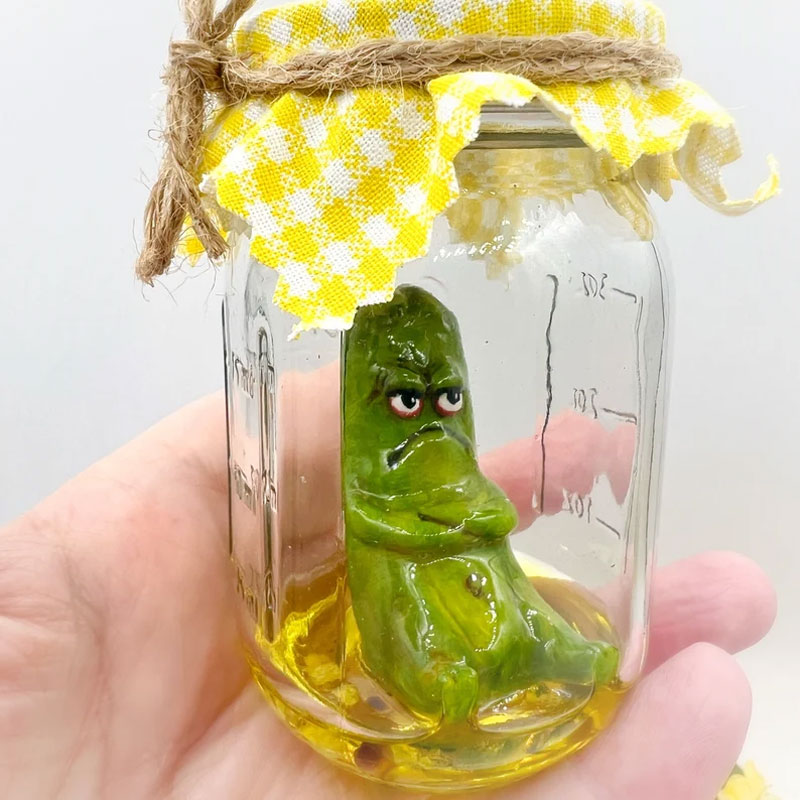 💥LAST DAY SALE 50% OFF💥Grumpy Pickle in a Jar sculpture