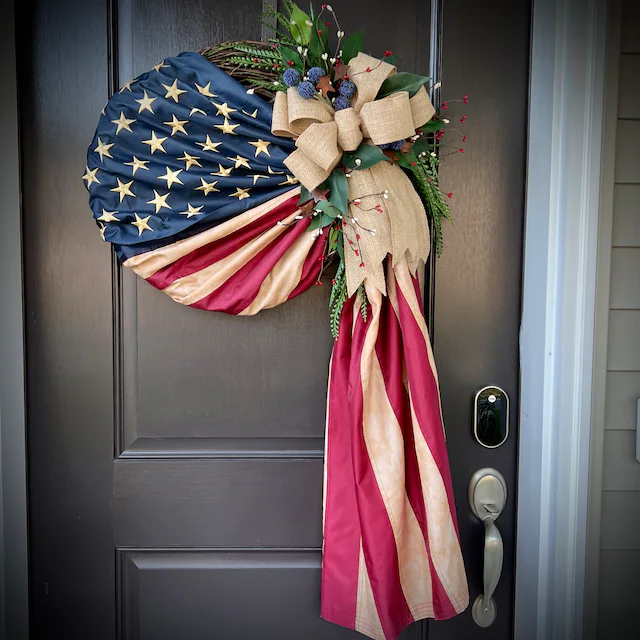 🏵100% Handmade Vintage American Flag Fallen Soldiers Memorial Rattan Wreath(𝐌𝐚𝐫𝐢𝐚𝐧𝐚 𝐒𝐦𝐢𝐭𝐡 𝐇𝐚𝐧𝐝𝐦𝐚𝐝𝐞®)