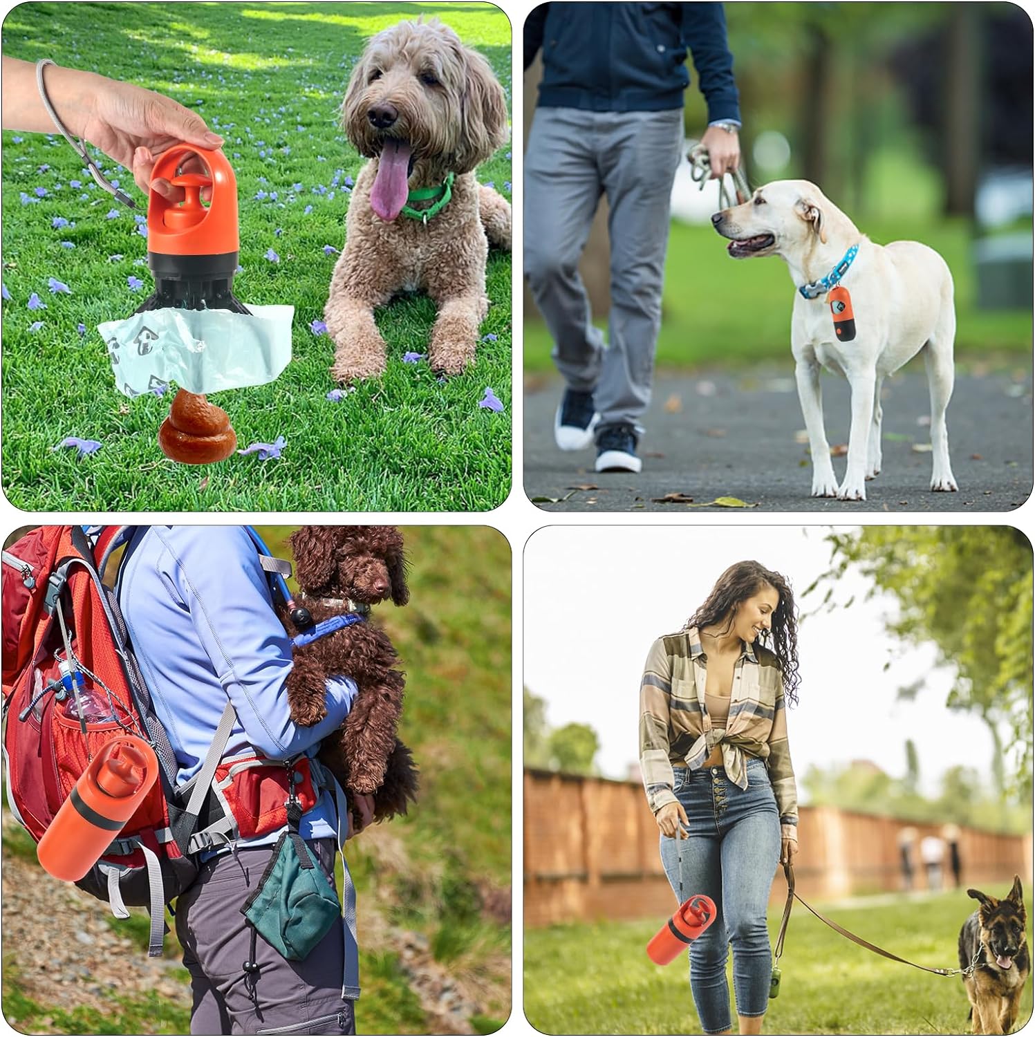 6 Pcs Portable Dog Poop Scooper Set with Holder & Claw Clip, Pooper Bag Dispenser with LED Flashlight, Leash Attachable, Dog Walker Waste Picker for Small Medium Large Dogs, 90 Bags Include