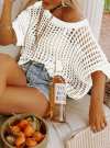 🎁2025 New Hot Sale 70% OFF🎉Womens Summer Scoop Neck Short Sleeve Sweater Casual Crochet Hollow Out Knit Tops Pullover Shirts Beach Coverup