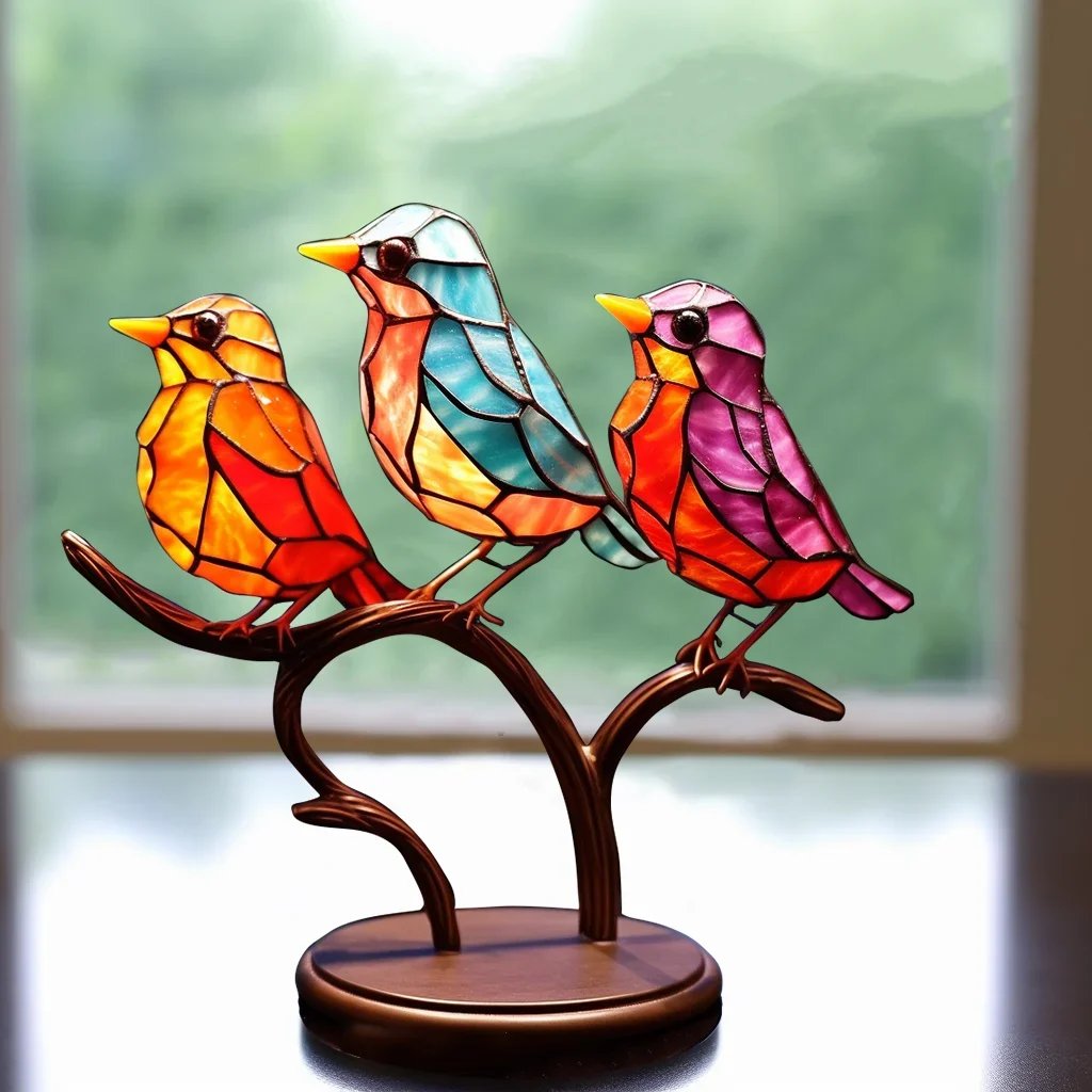 🔥Last Day Promotion 48% OFF-🎁-  Stained Glass Birds on Branch Desktop Ornaments 🕊️✨