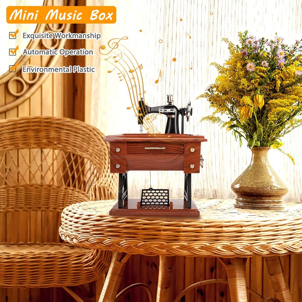 🦋Wood Mini Sewing Machine Music Box