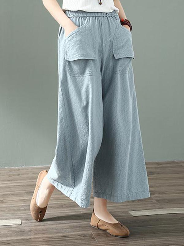 Cool Ambition Front Pocket Cotton & Linen Wide Leg Pant