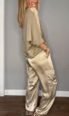 Women's Smooth Satin Half-sleeved Top and Pant Two-piece Suit