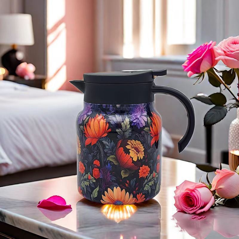 🔥Letzter Tag 49 % Rabatt✨Vintage-Blumenmustertassen-Thermoskanne – Eingebauter Infuser