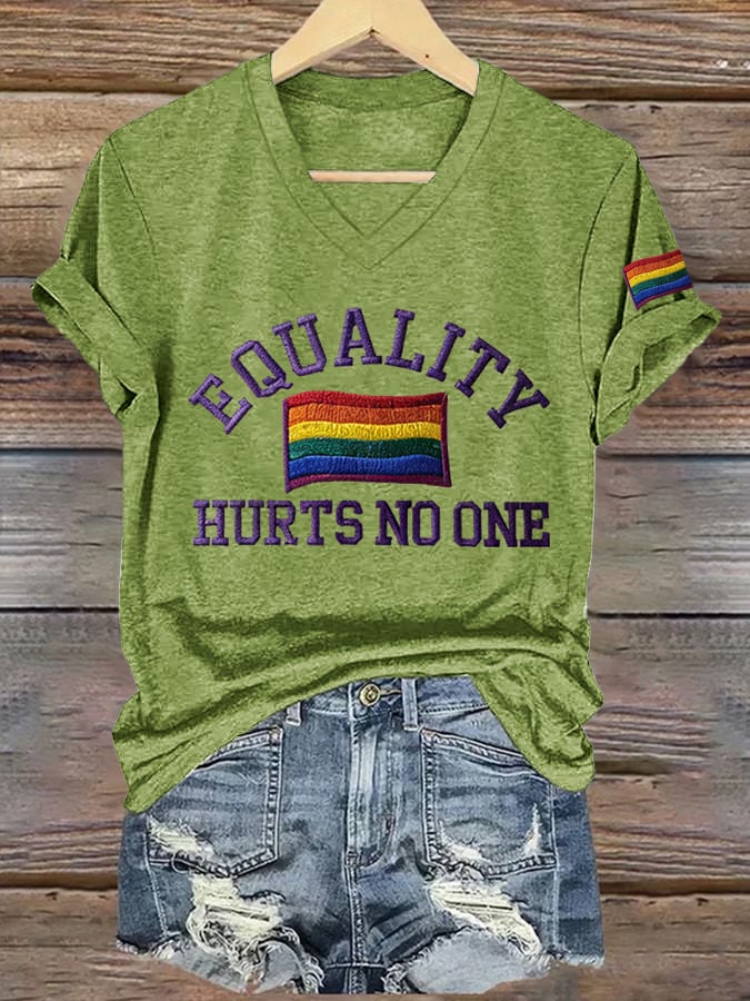 Women's Equality Hurts No One Print V Neck T-shirt