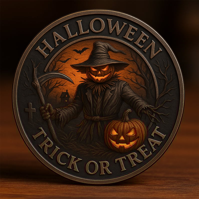 Halloween Trick-or-Treat Coin – Scarecrow Pumpkin Reaper Edition