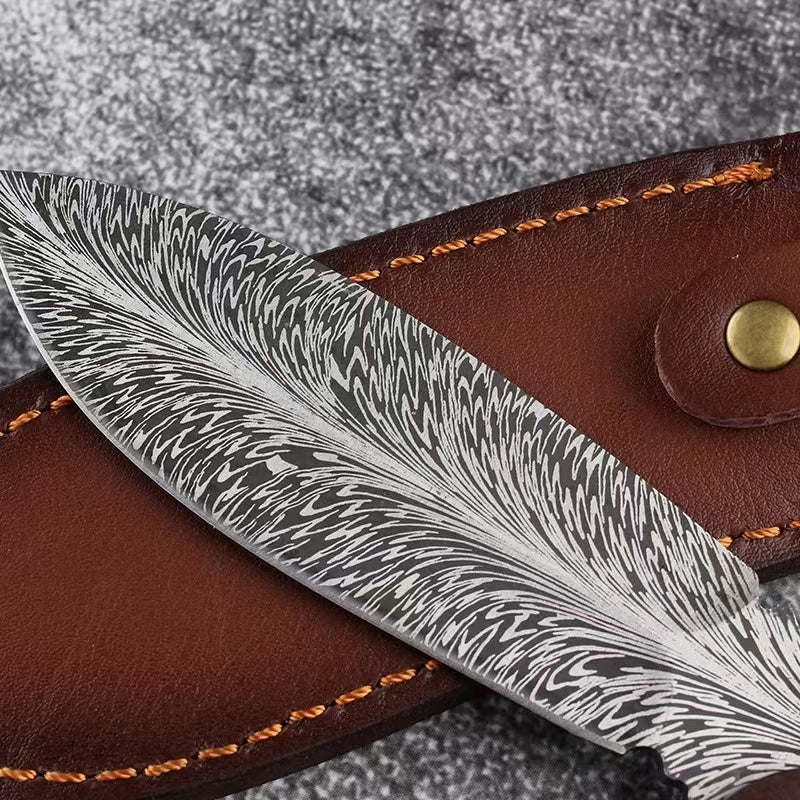 Handmade Damascus Phoenix Feather Pattern Outdoor Knife