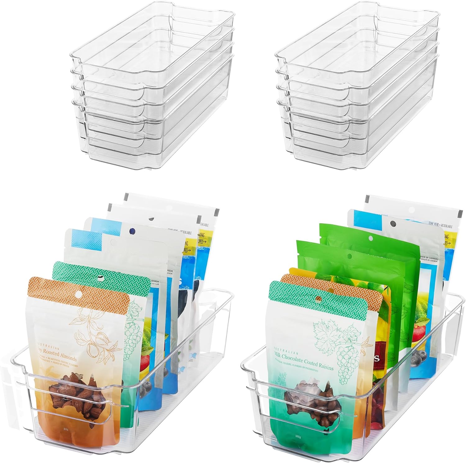 HOOJO Refrigerator Organizer Bins - 8pcs Clear Plastic Bins For Fridge, Freezer, Kitchen Cabinet, Pantry Organization, BPA Free Fridge Organizer, 12.5