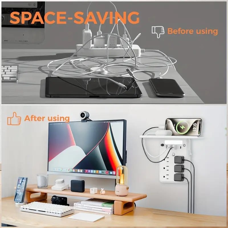 🎁TikTok Last Day Sale - 70% OFF🎉Wall Outlet Extender with Shelf Night