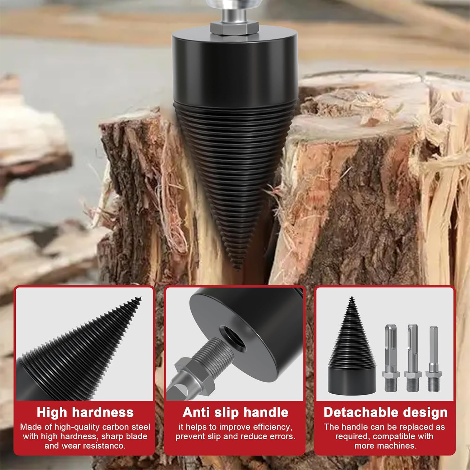 🎁TikTok Last Day Sale - 70% OFF🔥Wood Splitter Drill Bit with 3 Drilling Handles