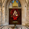 💝Christmas Decorations Christmas Day Oil Lamp and Red Flower Christmas Jesus Brand Wreath Door Hanging Decorative Bow