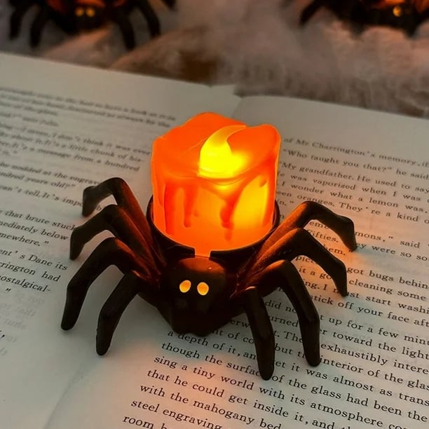 💥LAST DAY SALE 50% OFF💥Halloween LED Candle Lamp with Creepy Spider Decor