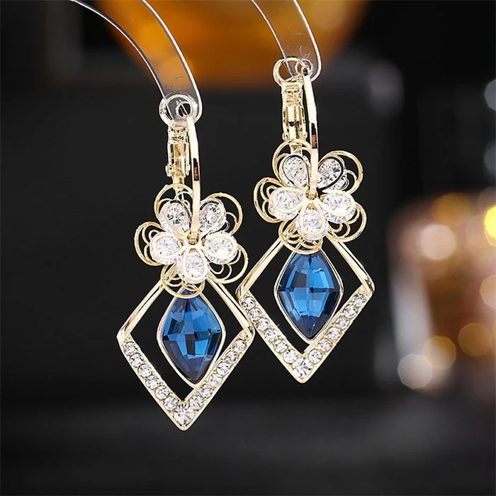 💖2022 Best Gift- 40% OFF🌹Flower Zircon Rhombic Sapphire Drop Earrings