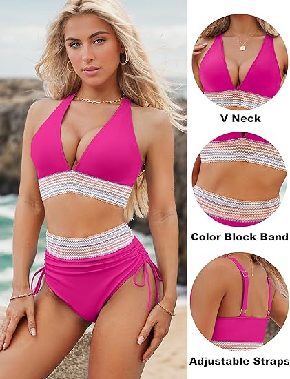 🔥Last Day Promotion 70% OFF💥2025 High Waisted Tummy Control Color Block Bikini Sets