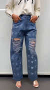Women's Printed Rhinestone Hollow Casual Jeans