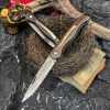 Exquisite Handcrafted Stainless Steel Pocket Knife with Wooden Handle and Damascus Blade