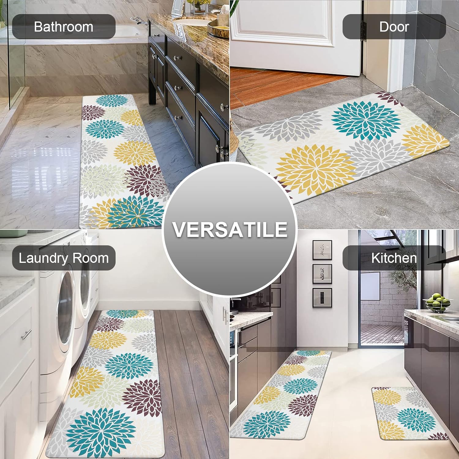 HEBE Anti Fatigue Kitchen Rug Sets 2 Piece Non Slip Kitchen Mats for Floor Cushioned Kitchen Rugs and Mats Waterproof Comfort Standing Mat Runner for Kitchen,Home Office,Sink,Laundry