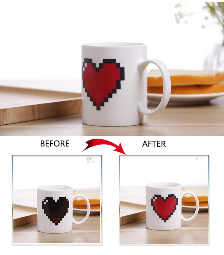 Pixel Heart Color Changing Ceramic Mug