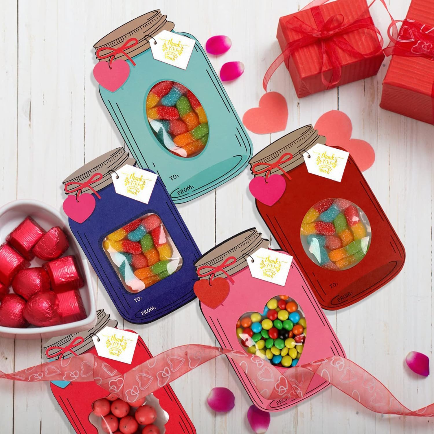 🔥Valentines Day: Buy 1 Get 1 Free - 💖Mason Jar Happy Valentines Day Cards🍬