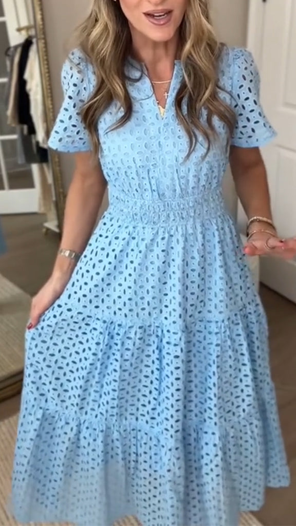 Women's V-neck Hollow Casual Stitching Dress