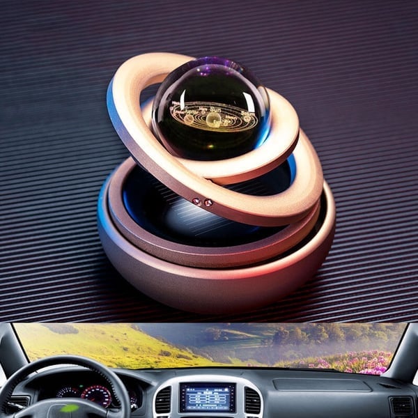 🚗Solar Rotating Double Ring Suspension Car Aromatherapy Ornament💖