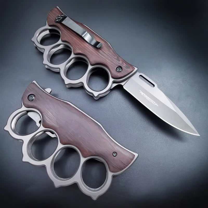 2025 Survival Folding Ring Knife Brass Knuckle Hunting Camping Multifunction Knife