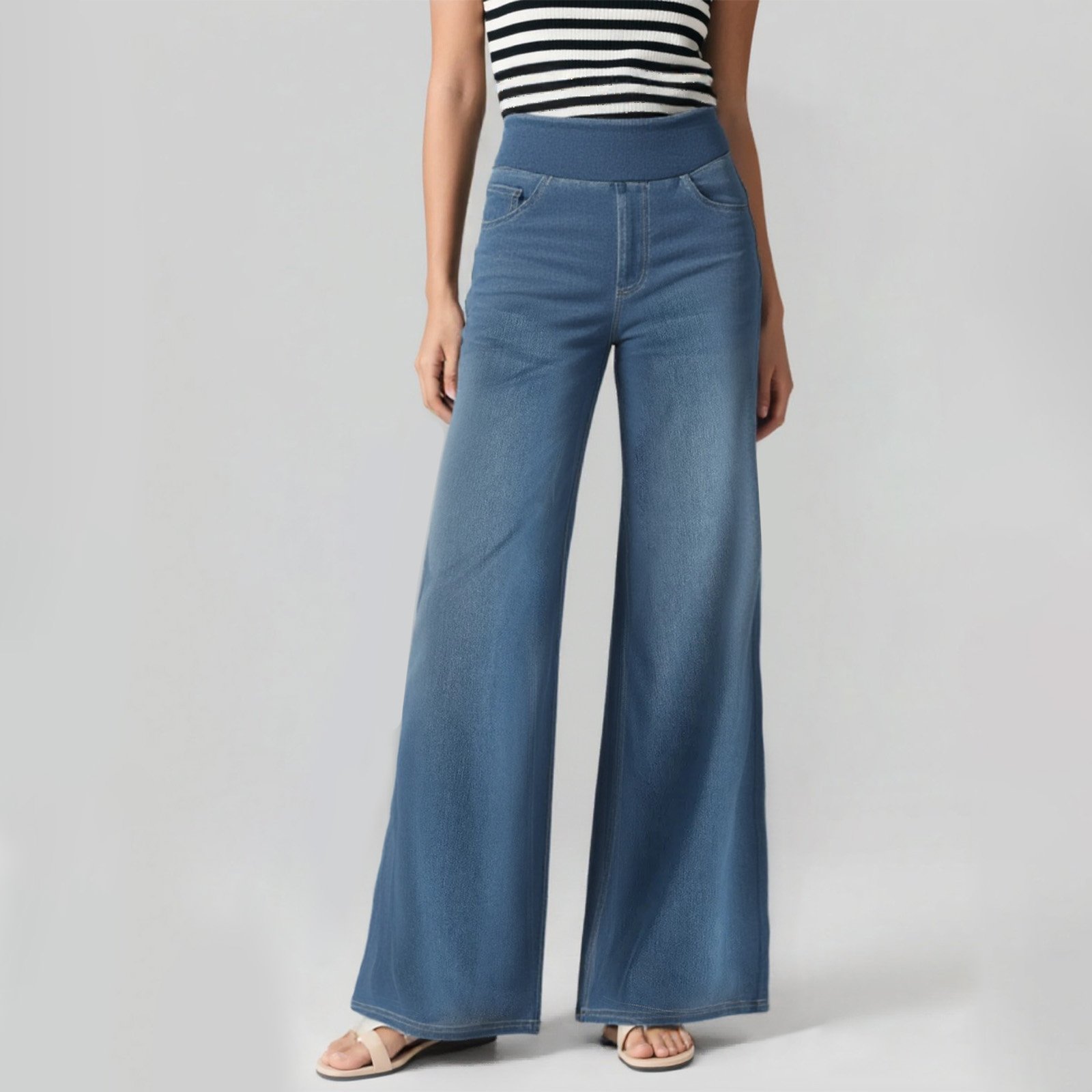 Damen Hochtaillierte, Gewaschene, Weite Baggy-Strickjeans mit Stretch und Mehreren Taschen – Bequeme Freizeit-Denim💥Kostenloser Versand