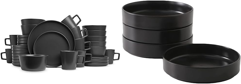 Stone Lain Coupe Dinnerware Set, Service For 4, Black Matte