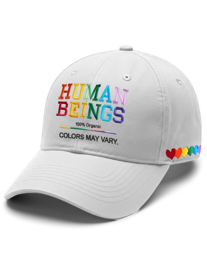 Retro Human Beings 100% Organic Colors May Vary Human Rights Equality Pride Print Baseball Cap